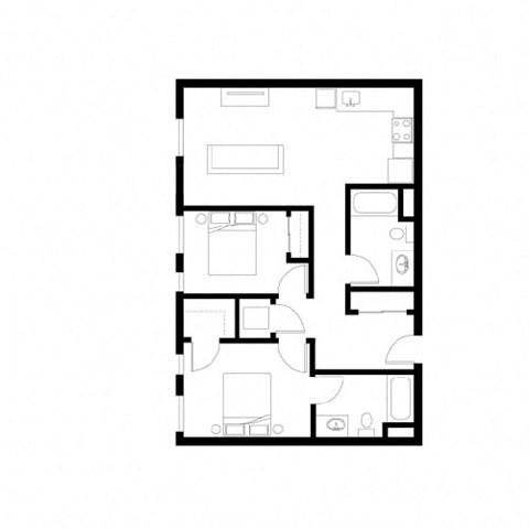 Floor plan for 2 beds, 2 baths, 930 sqft